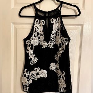 Black and White Lace Detail Halter sleeveless Blouse